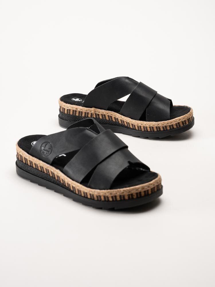 Rieker - Svarta kilklackade slip in-sandaler
