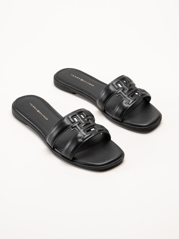 Tommy Hilfiger - Logo Strap Mule - Svarta slip-in sandaler i skinn