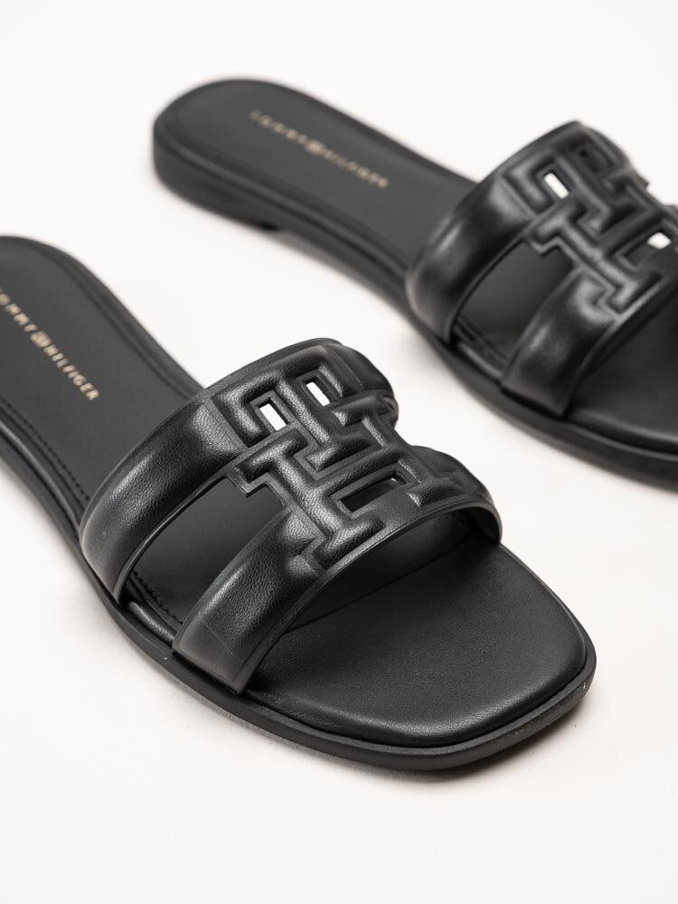 Tommy Hilfiger - Logo Strap Mule - Svarta slip-in sandaler i skinn
