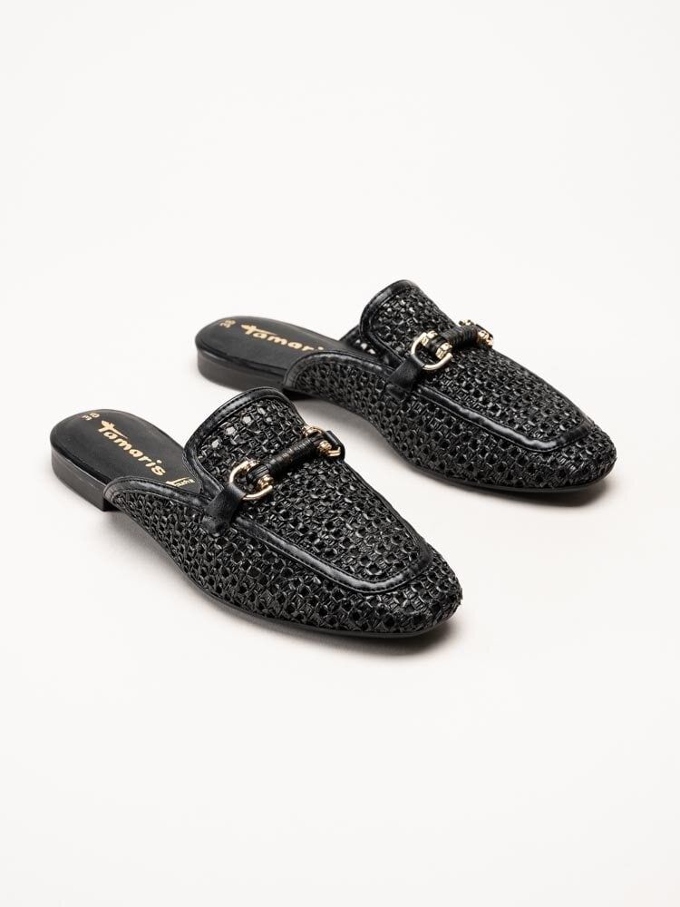 Tamaris - Svarta slip in loafers med dekorativt spänne