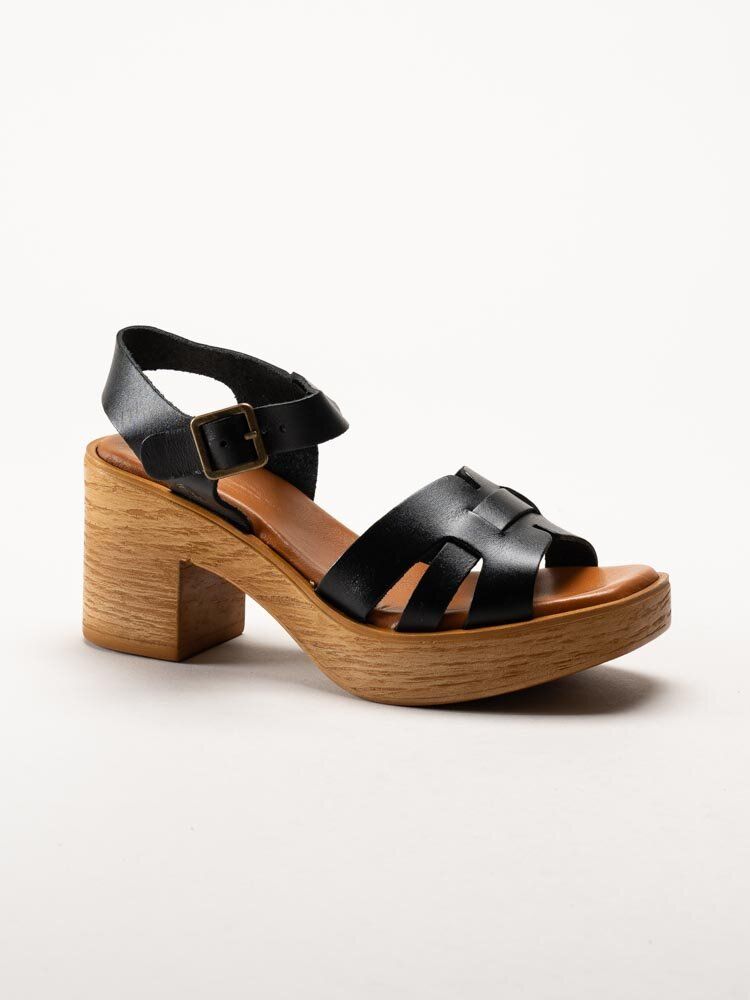 Effortless - Svarta skinnsandaletter med klack