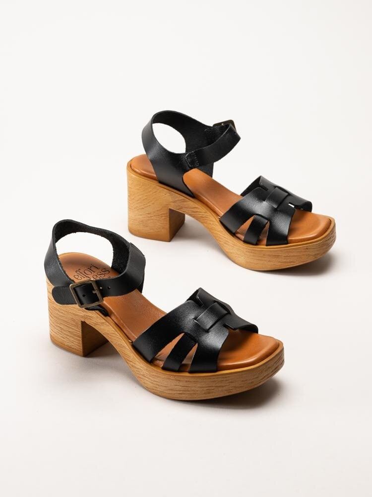 Effortless - Svarta skinnsandaletter med klack