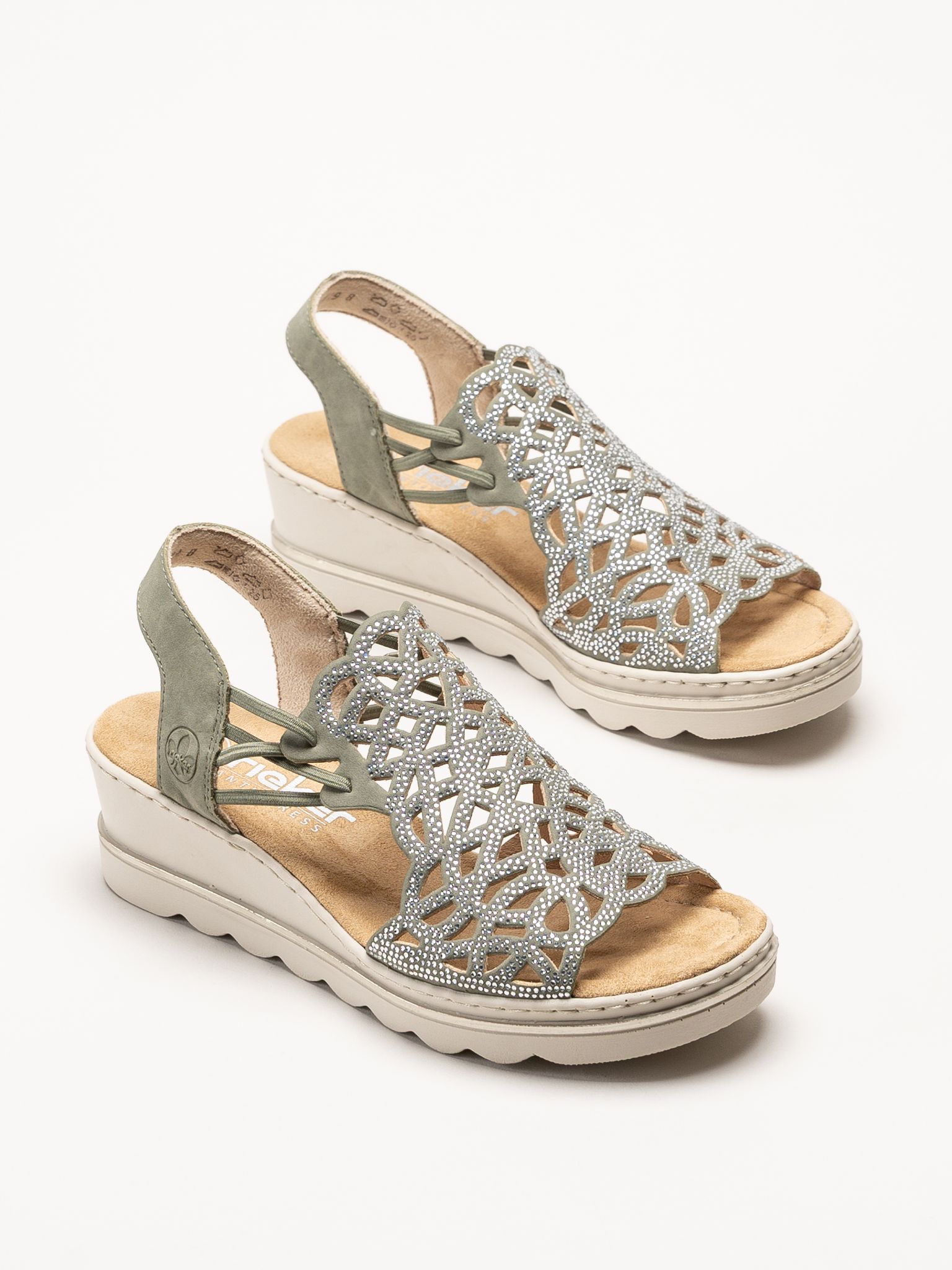 Rieker - Gröna sandaletter med kilklack