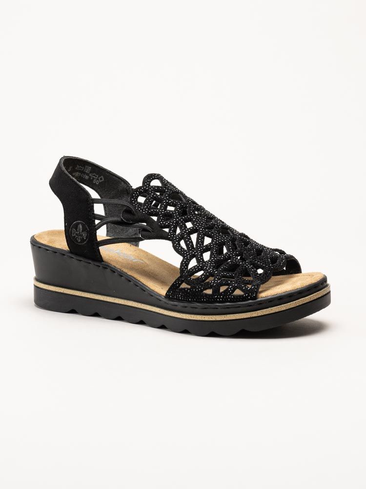 Rieker - Svarta sandaletter med kilklack