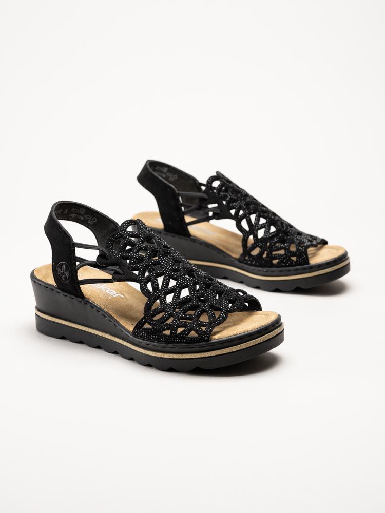 Rieker - Svarta sandaletter med kilklack