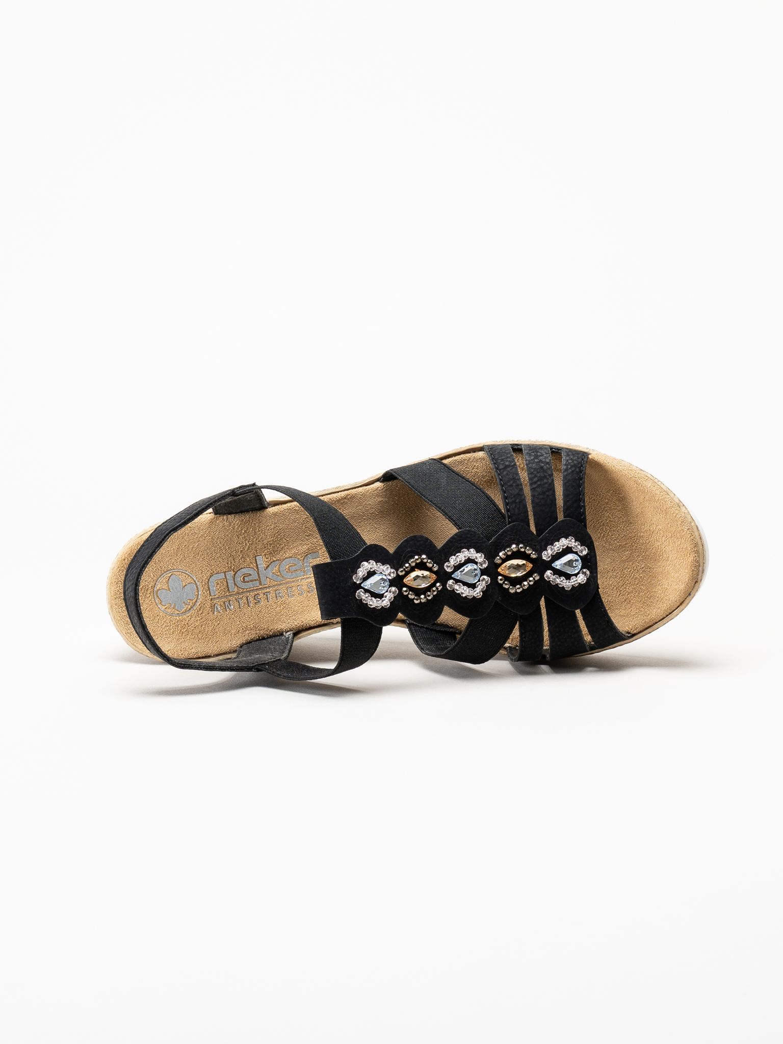 Rieker - Svarta sandalett med kilklack