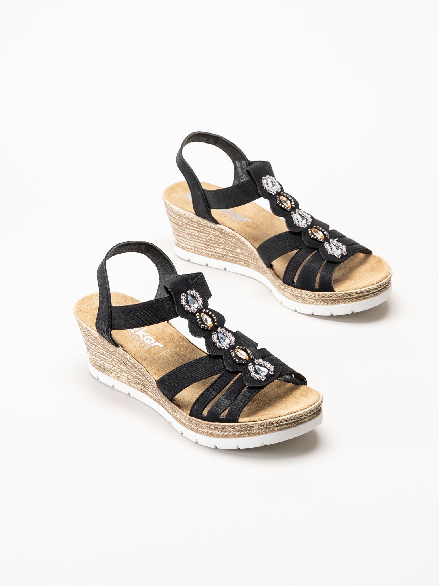 Rieker - Svarta sandalett med kilklack