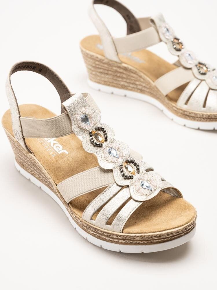 Rieker - Beige sandalett med kilklack