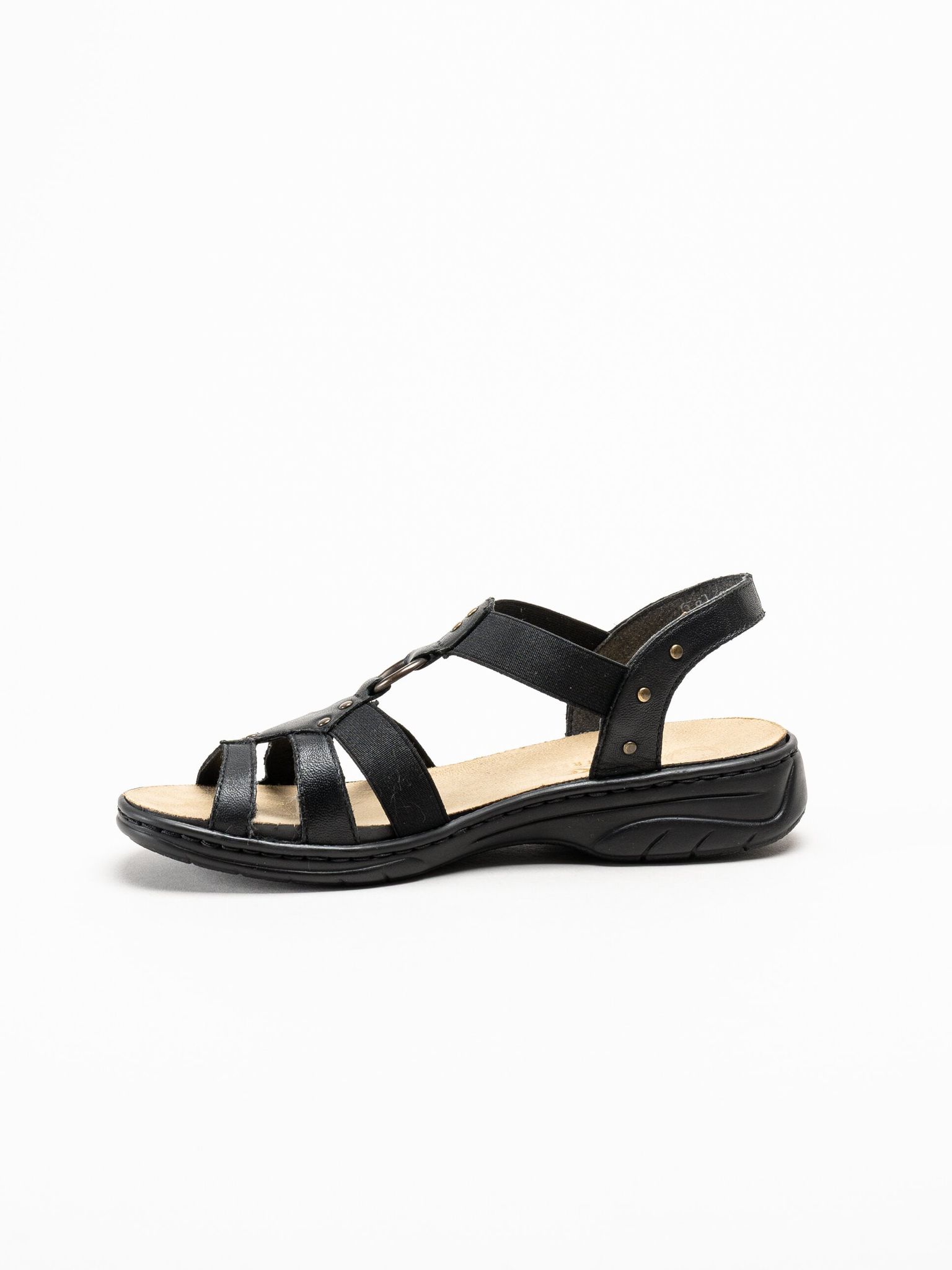 Rieker - Svarta resårsandaler i skinn