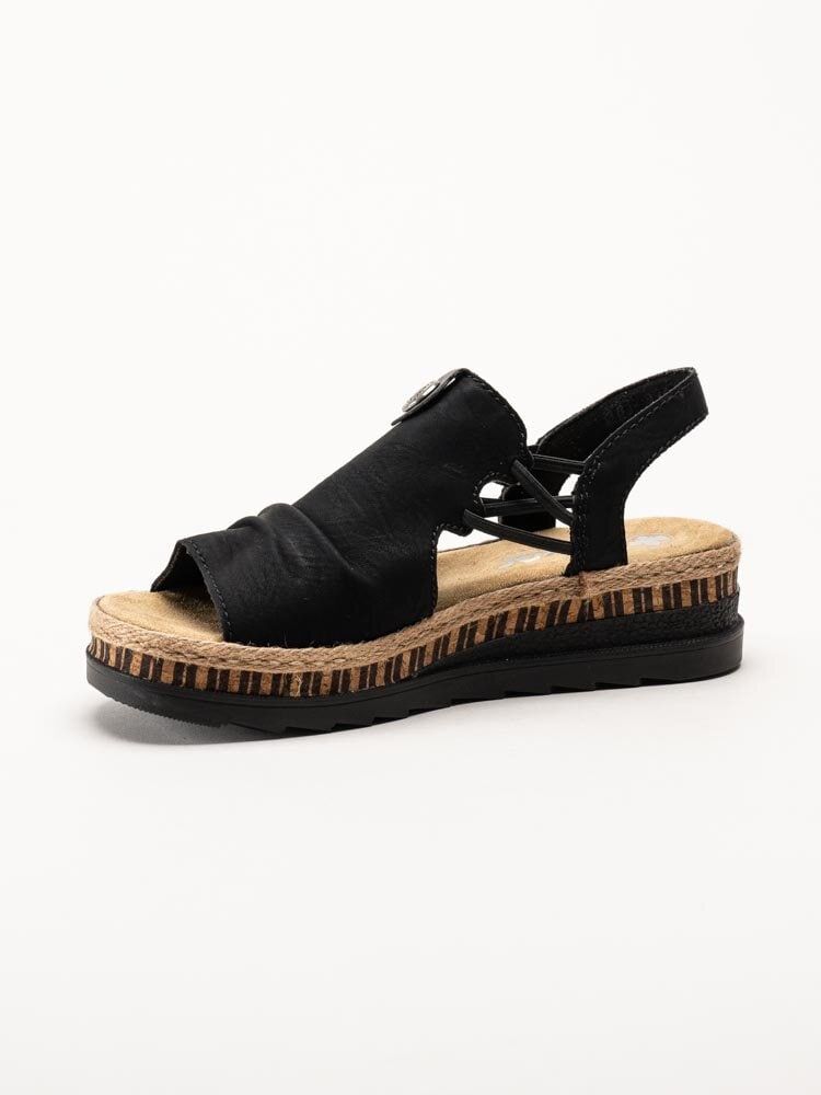 Rieker - Svarta sandaler med kilklack