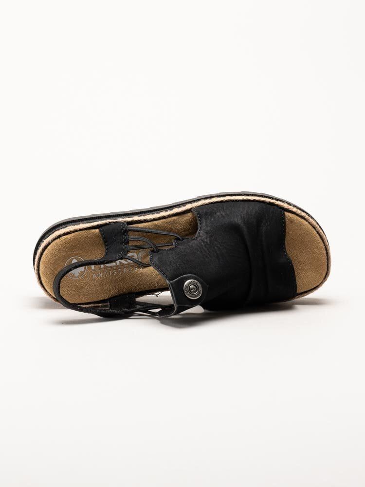 Rieker - Svarta sandaler med kilklack