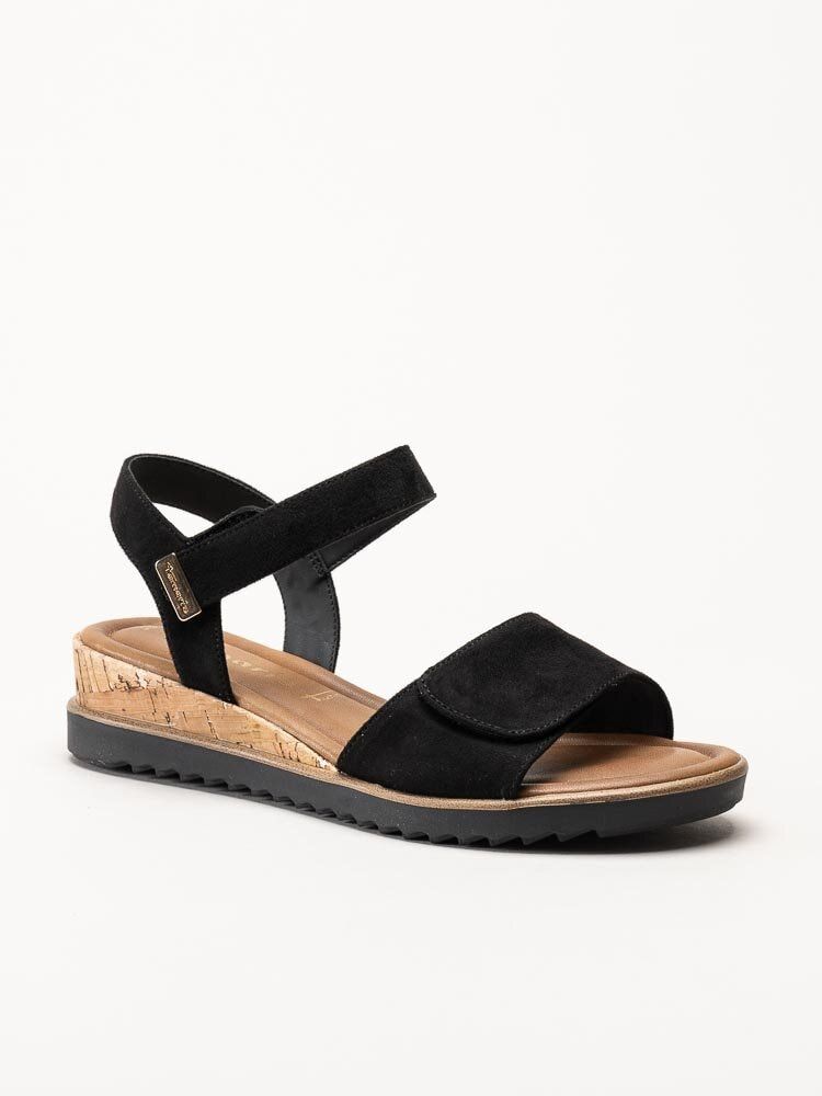 Tamaris - Svarta sandaletter med kilklack