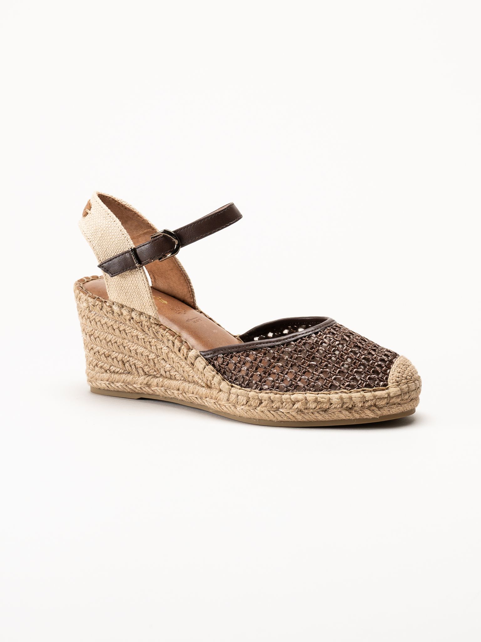 Tamaris - Mörkbruna espadrillos med kilklack