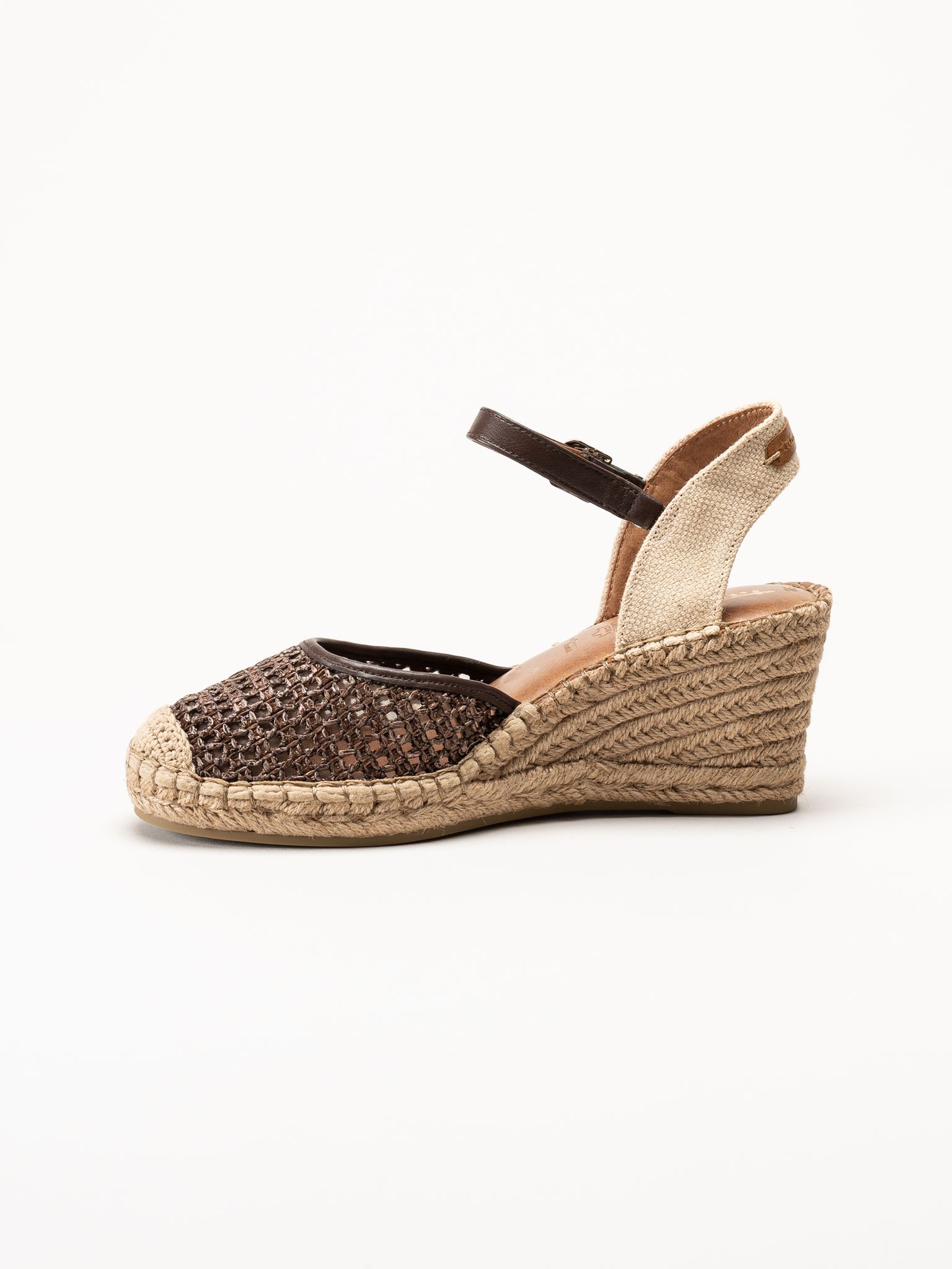Tamaris - Mörkbruna espadrillos med kilklack