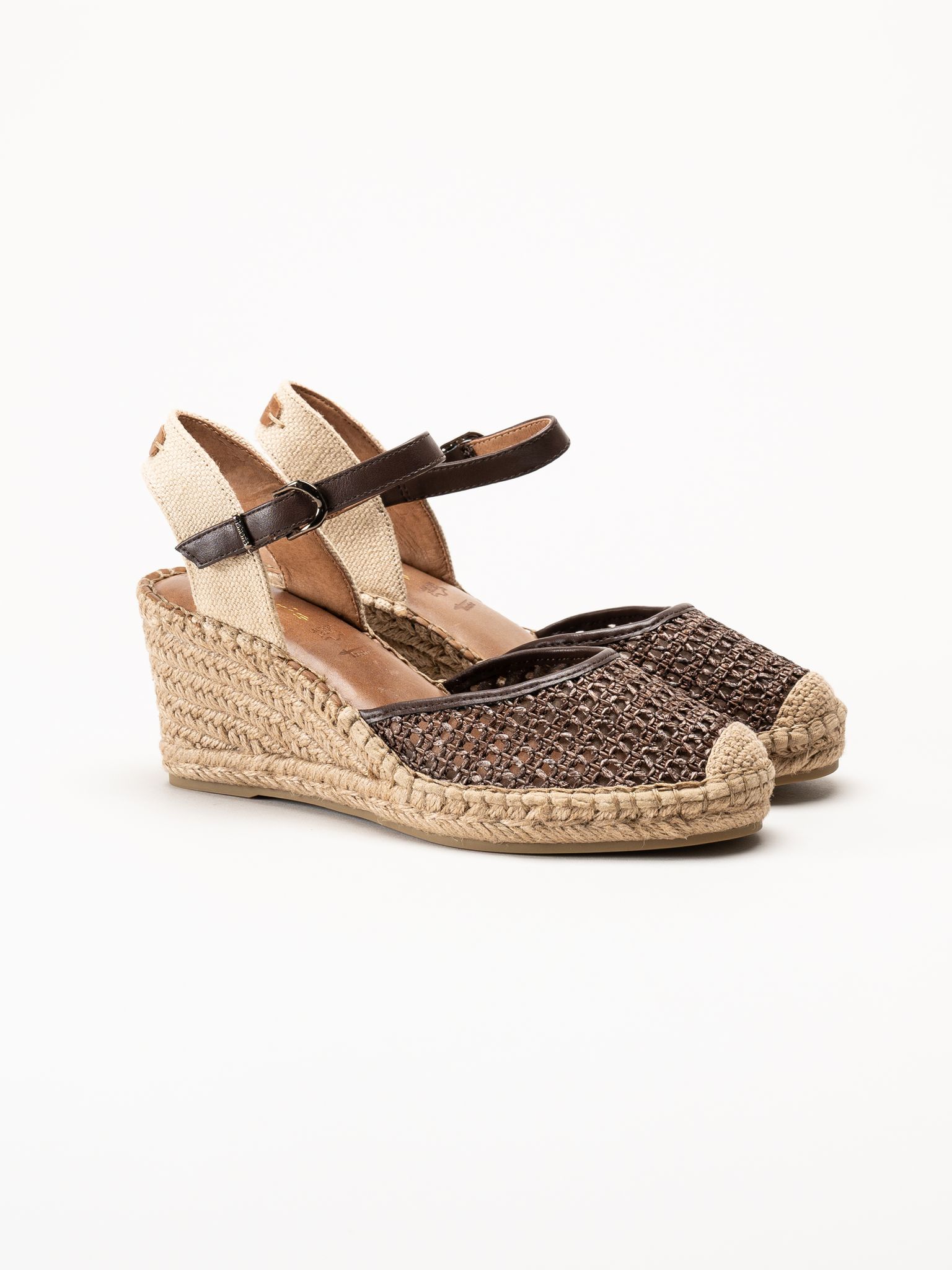 Tamaris - Mörkbruna espadrillos med kilklack
