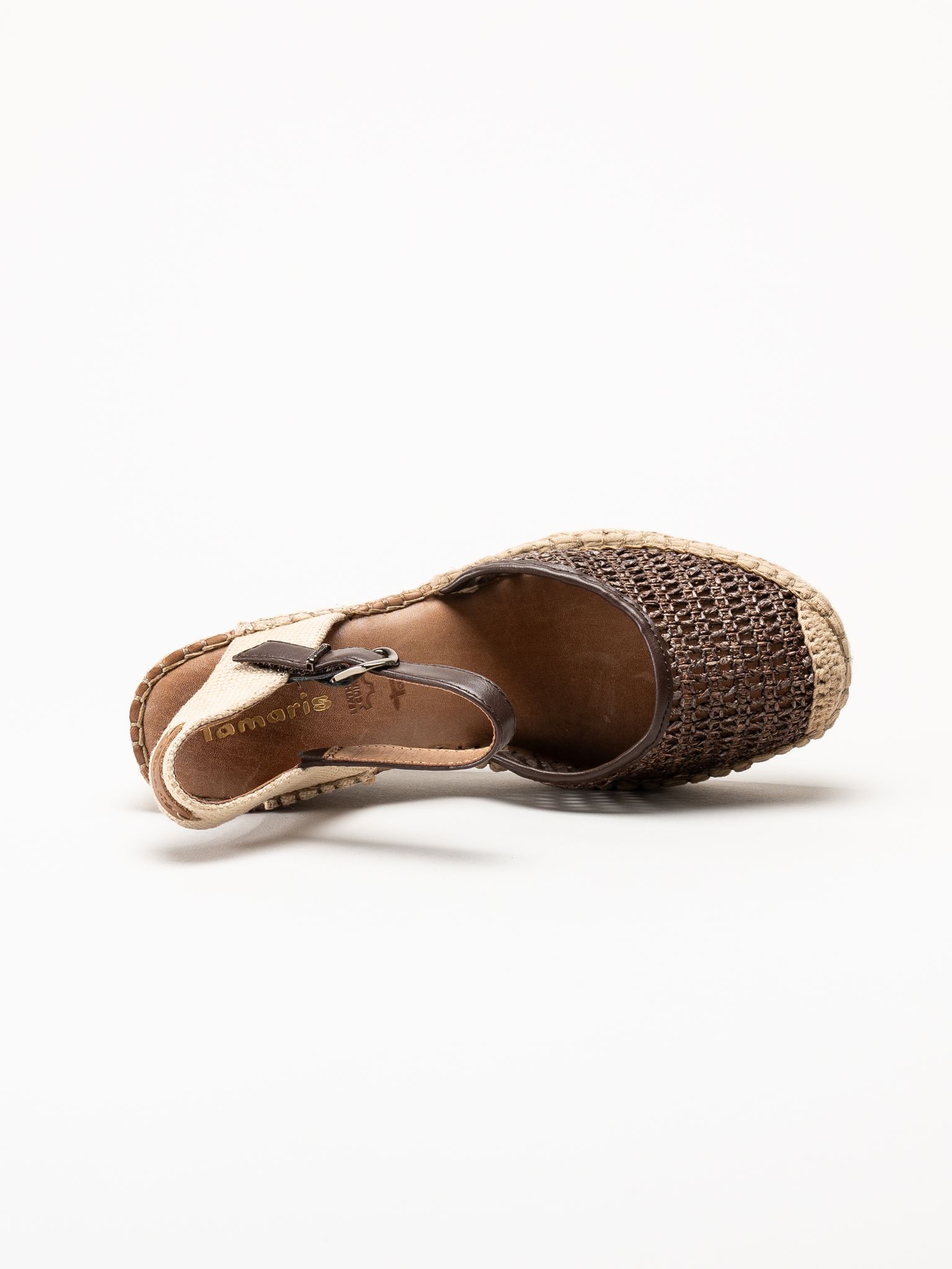 Tamaris - Mörkbruna espadrillos med kilklack