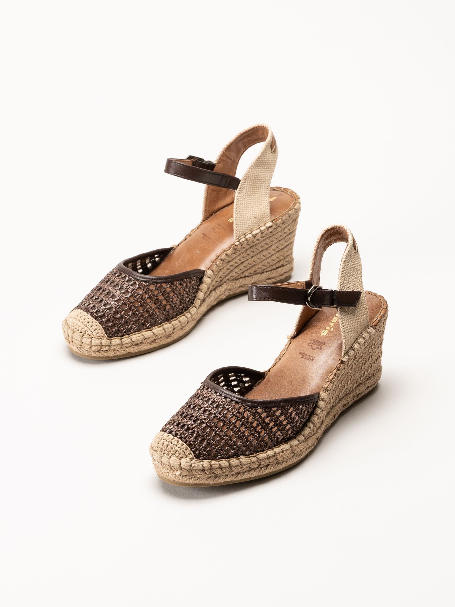 Tamaris - Mörkbruna espadrillos med kilklack