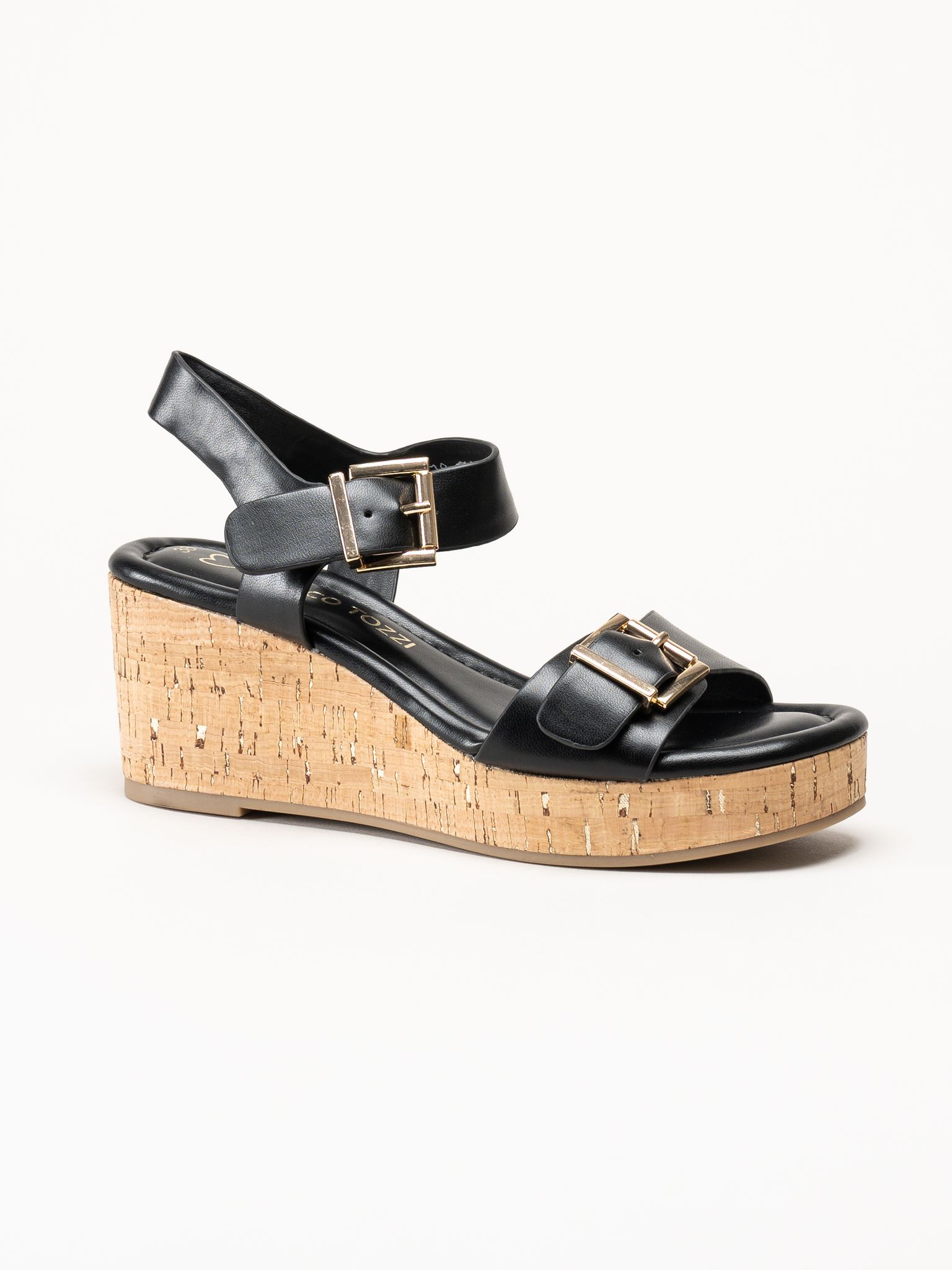 Marco Tozzi - Svarta kilsandaletter i skinnimitation