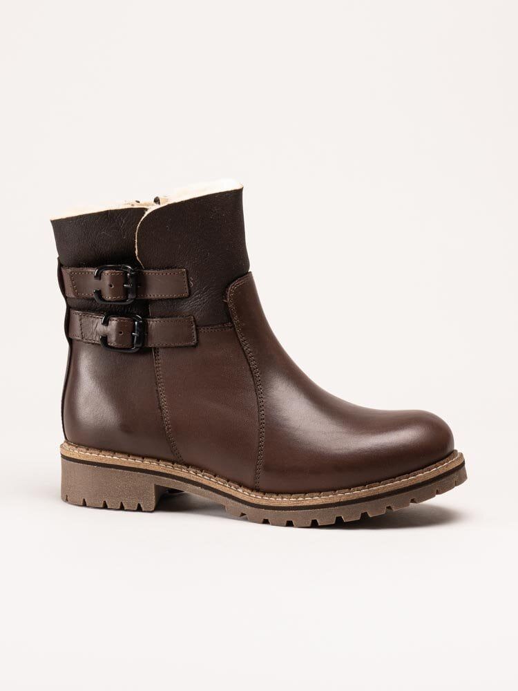 Shepherd - Smilla - Mörkbruna fårskinnsfodrade boots i skinn