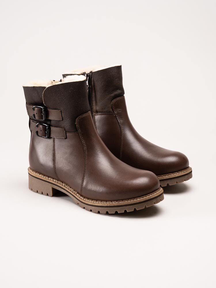 Shepherd - Smilla - Mörkbruna fårskinnsfodrade boots i skinn