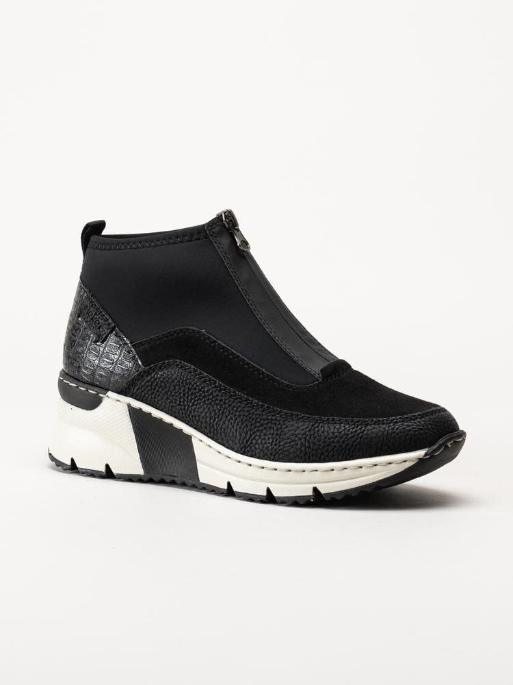Rieker - Svarta sneakerboots med kilklack