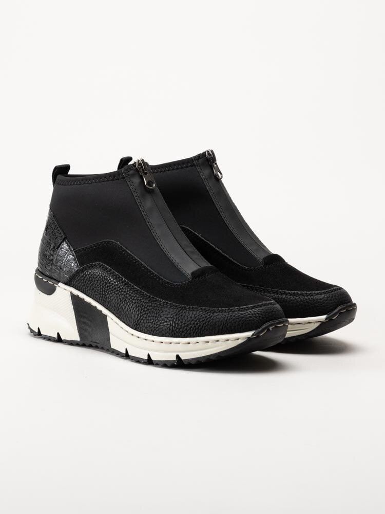 Rieker - Svarta sneakerboots med kilklack