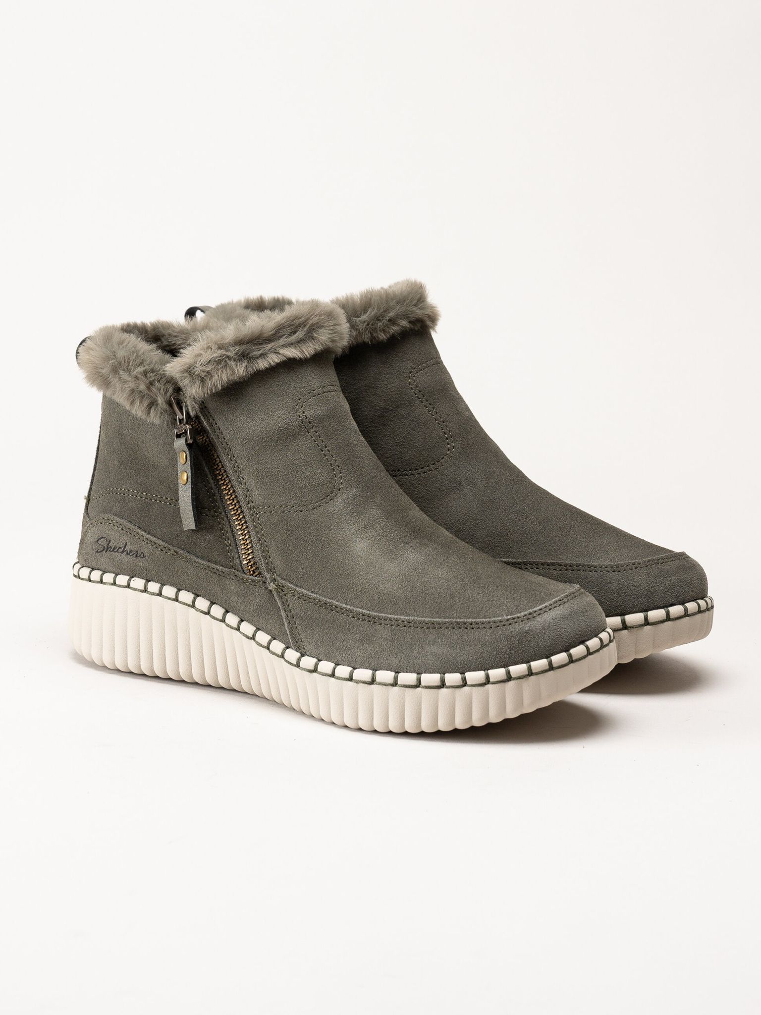 Skechers - Wilshire Blvd - Fresh Zip - Olivgröna fodrade boots