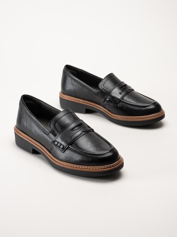Tamaris Wide - Svarta loafers i skinn