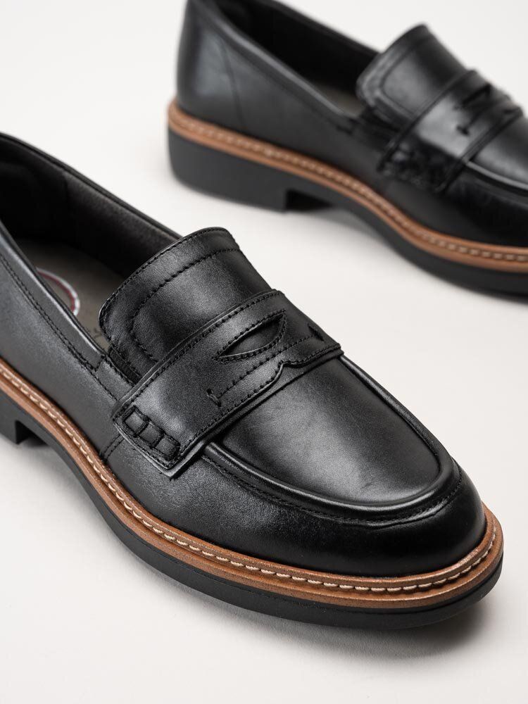 Tamaris Wide - Svarta loafers i skinn