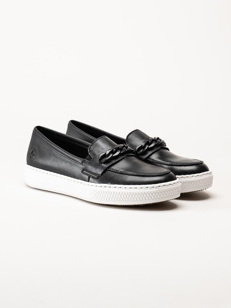 Rieker - Svarta slip on skor i skinn