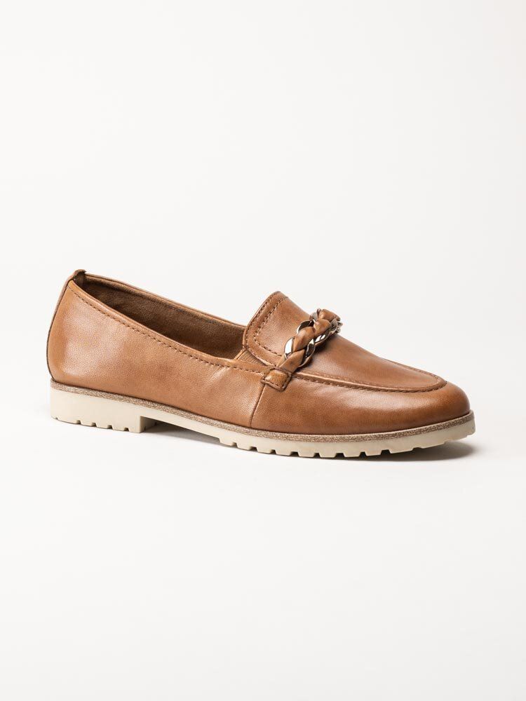 Tamaris - Ljusbruna loafers i skinn