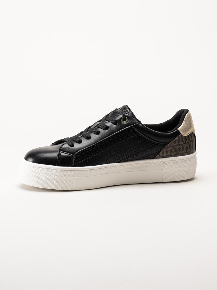 Tamaris - Svarta sneakers i skinnimitation
