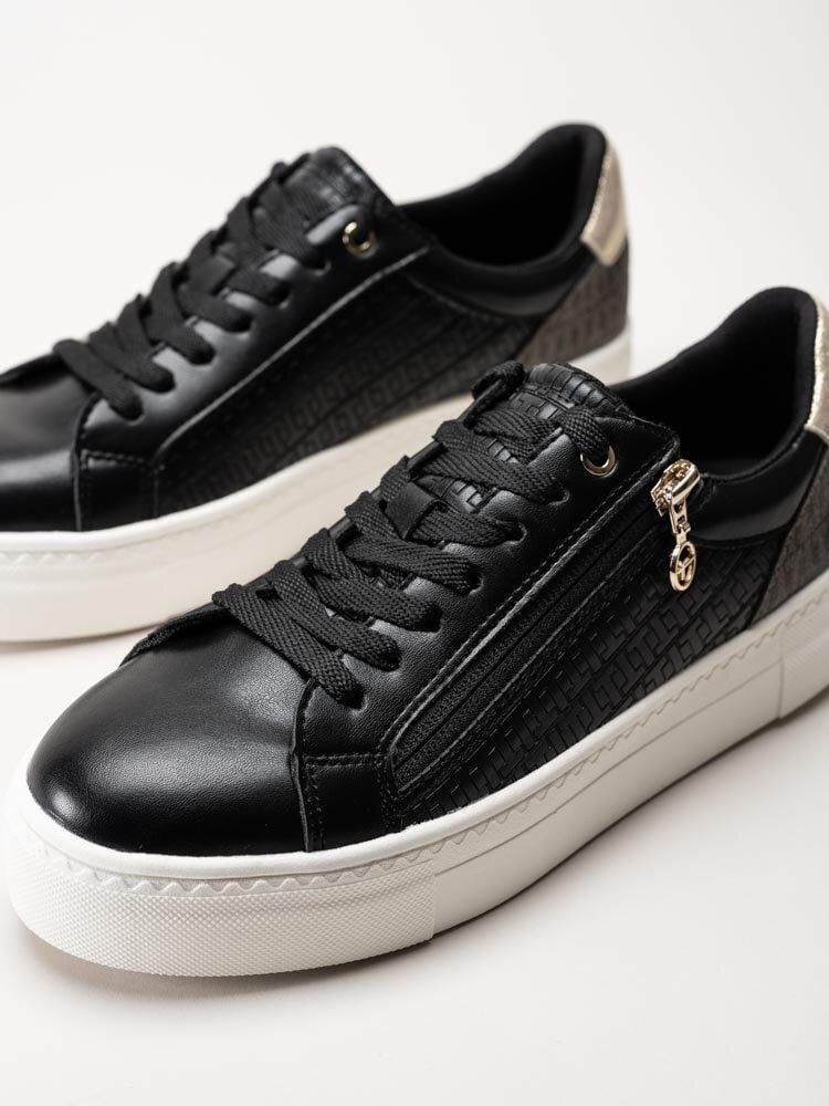 Tamaris - Svarta sneakers i skinnimitation