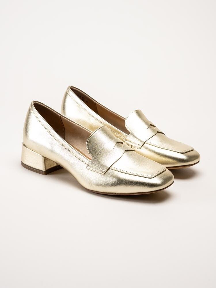 Tamaris - Guldmetallic loafers i skinn