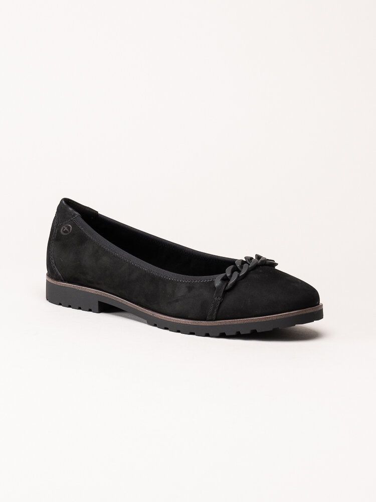 Tamaris - Svarta ballerinaskor i nubuck
