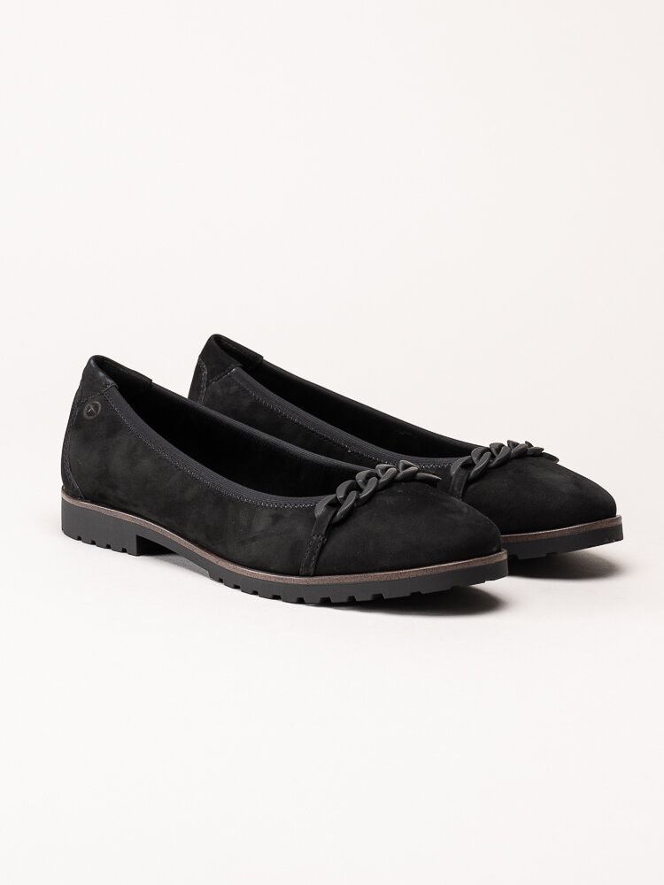 Tamaris - Svarta ballerinaskor i nubuck