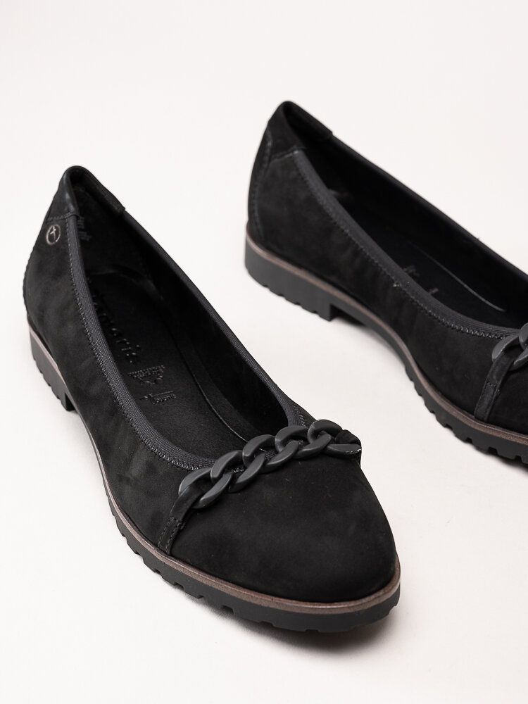 Tamaris - Svarta ballerinaskor i nubuck