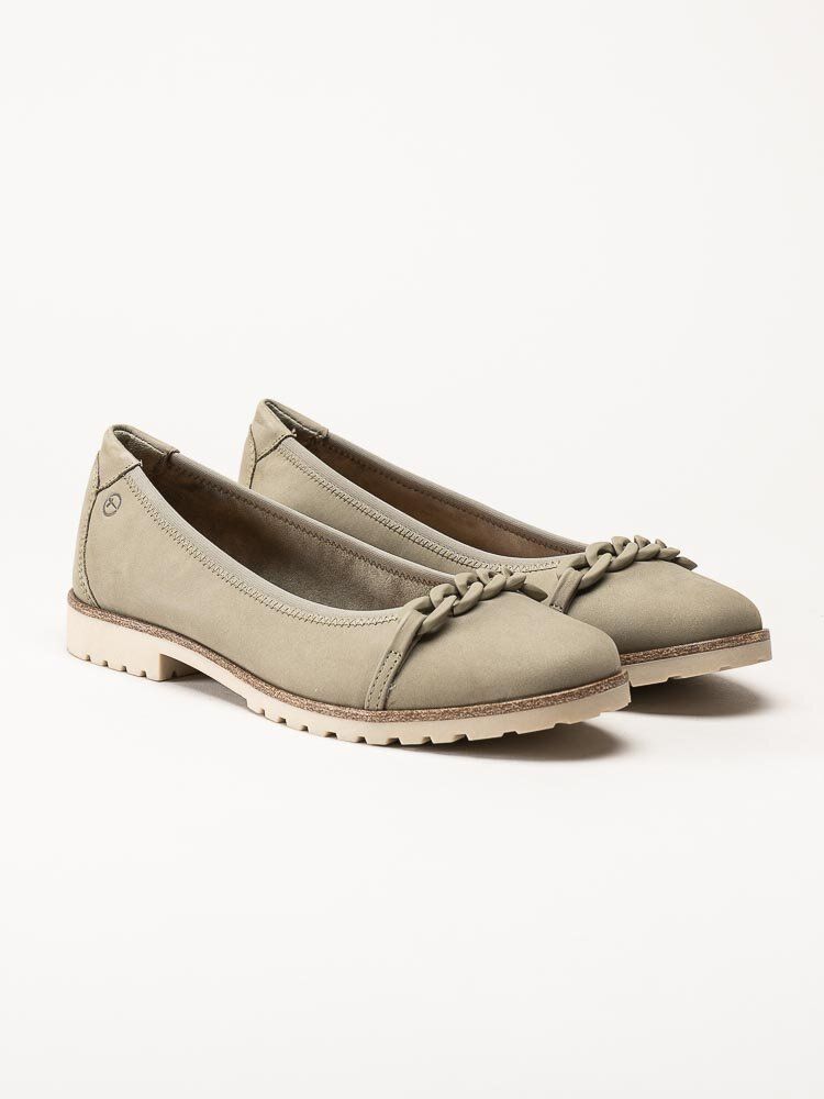 Tamaris - Gröna ballerinskor i nubuck