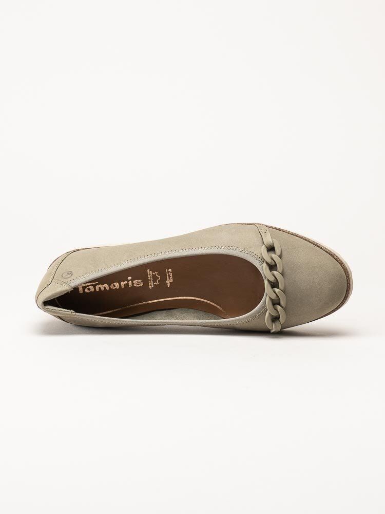Tamaris - Gröna ballerinskor i nubuck