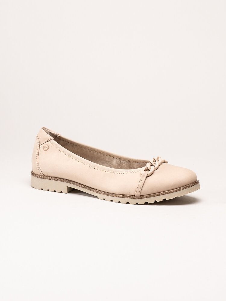Tamaris - Ljusbeige ballerinaskor i nubuck