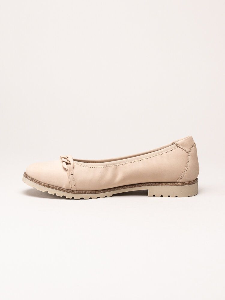 Tamaris - Ljusbeige ballerinaskor i nubuck