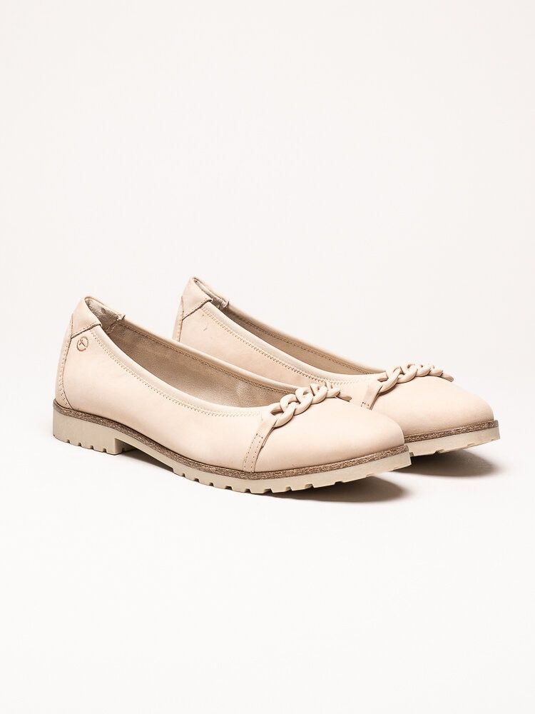 Tamaris - Ljusbeige ballerinaskor i nubuck