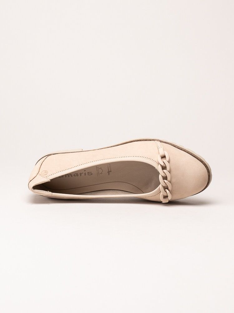 Tamaris - Ljusbeige ballerinaskor i nubuck