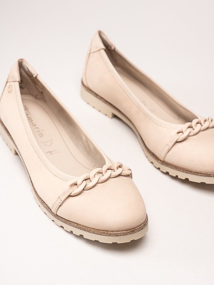 Tamaris - Ljusbeige ballerinaskor i nubuck