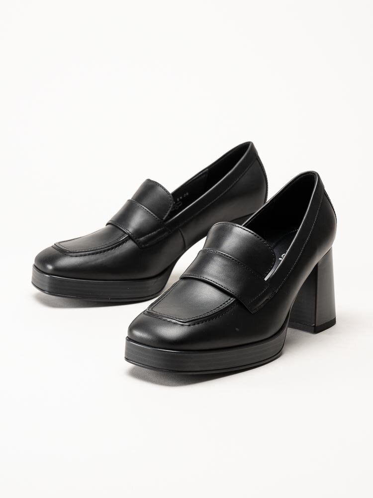 Gabor - Svarta högklackade loafers i skinn