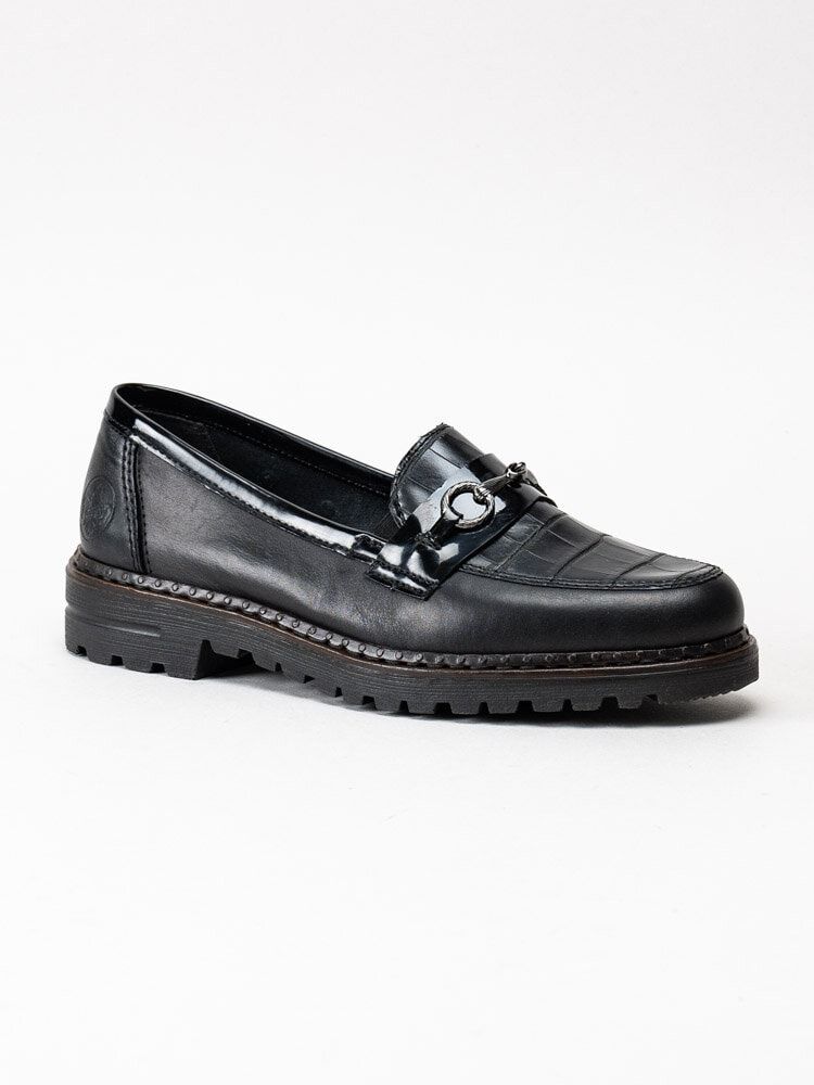 Rieker - Svarta loafers med krokomönster