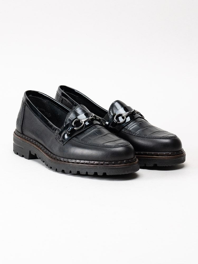 Rieker - Svarta loafers med krokomönster