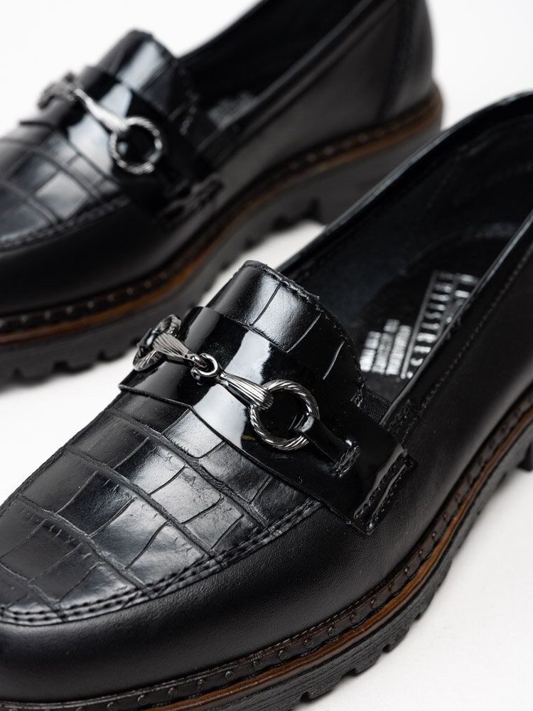 Rieker - Svarta loafers med krokomönster