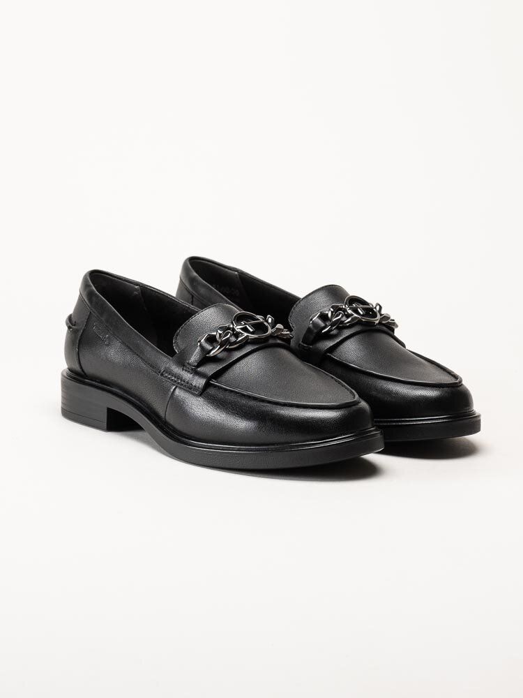 Tamaris - Svarta loafers med dekorlänk