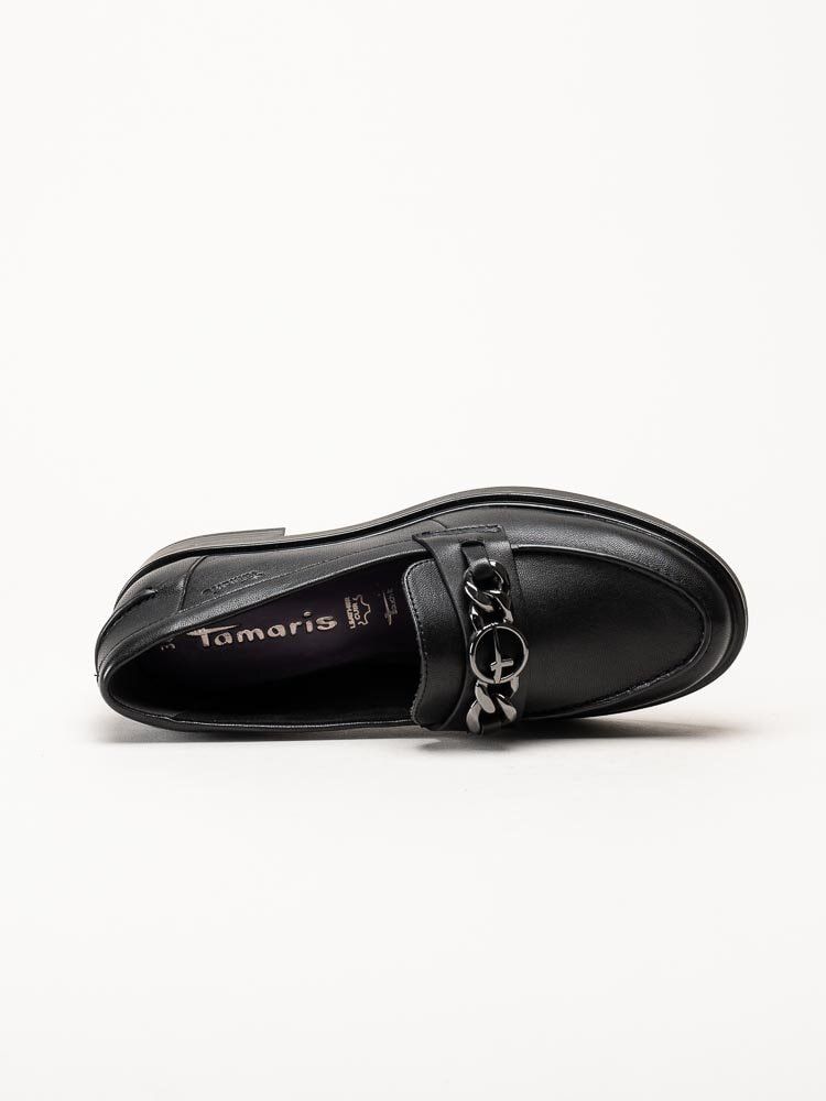 Tamaris - Svarta loafers med dekorlänk